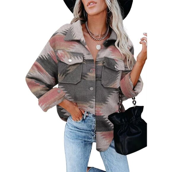 Women Pink Collared V Neck Button Down Oversized Long Sleeve Shirt Top - Picture 2 of 6